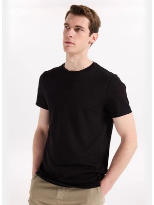 Fabrika Siyah Erkek Slim Fit Flamlı T-Shirt F6SM-TST 2900