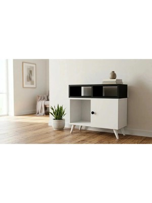 Miramob Kapaklı ve 3 Bölmeli Modern Başucu Sehpası Geniş Komodin Beyaz Antrasit