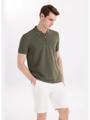 Fabrika Haki Erkek Slim Fit Jakarlı Polo T-Shirt F6SM-TST 2980