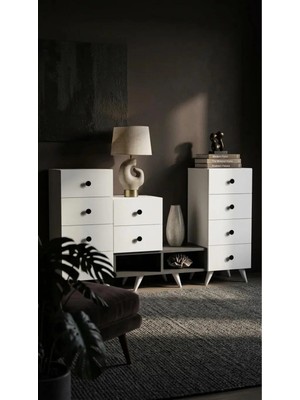 Miramob 10 Çekmeceli ve 2 Bölmeli Modern Şifonyer Geniş Konsol Saklama Ünitesi Antrasit Beyaz