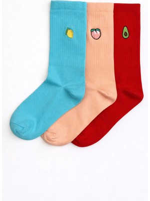 3 Çift Meyve Nakışlı Unisex Soket Çorap – Renkli, Günlük ve Rahat Tasarım