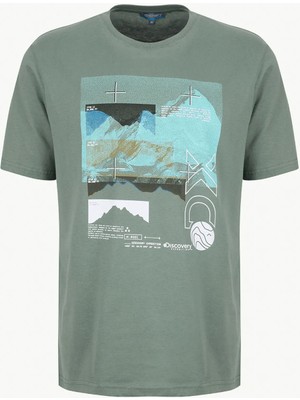Discovery Expedition D6SM-TST3780 Yeşil Bisiklet Yaka Relaxed Baskılı Erkek T-Shirt