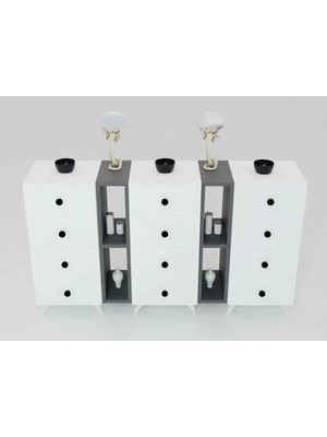 Miramob 12 Çekmeceli ve 4 Bölmeli Modern Şifonyer Geniş Konsol Saklama Ünitesi Antrasit Beyaz