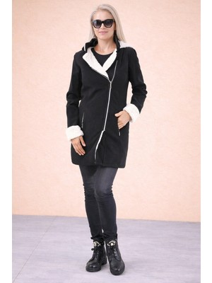 Barbora Kaşmir Kapüşonlu Günlük Kaşe Kışlık Kadın Kaban