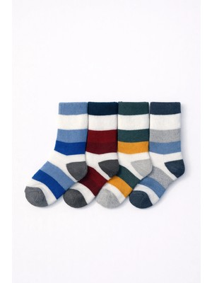 4'lü Havlu Çocuk Çorabı Seti – Kalın ve Yumuşak Dokulu, Çizgili Renkli Tasarım, Kışlık Günlük Çorap