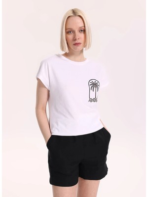 Fabrika Beyaz Kadın Regular Fit Baskılı T-Shirt F6SL-TST0297