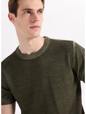 Fabrika Haki Erkek Bisiklet Yaka Regular Fit Yağ Yıkama Kazak F6SM-KZK 2552