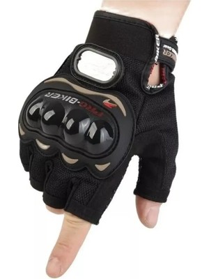 Motosiklet Eldiveni Kısa Yarım Parmak Motorcu Eldiveni Siyah - Probiker Korumalı Motor Eldiveni