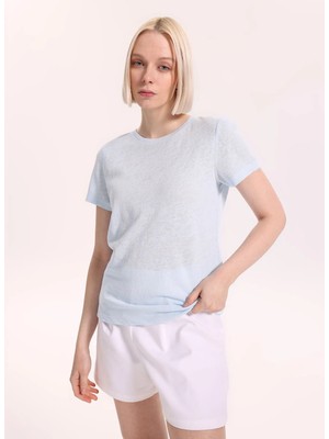 Fabrika Bisiklet Yaka Düz Mavi Kadın T-Shirt F6SL-TST0355