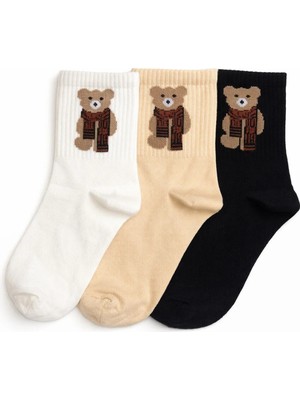 3 Çift Teddy Desenli Unisex Soket Çorap