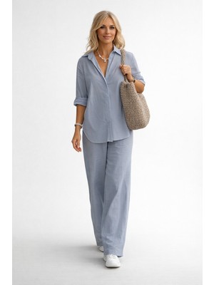 Barbora Keten Günlük Ikili Alt Üst Gri Takım