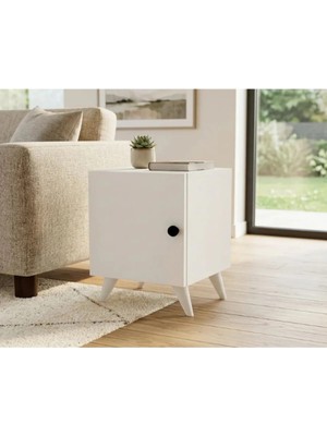 Miramob Kapaklı Modern Başucu Sehpası Depolama Alanlı Komodin Beyaz