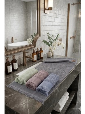 A.Z.H. (4.lü Çantalı Set) Avangard Seri Çeyizlik Jakarlı 50X90 Cm. Bukle Dokulu El, Yüz Havlusu