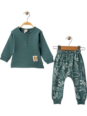 Celira Bluefeet Yeşil Altı Baskılı Aslan Armalı Erkek Bebek Takım