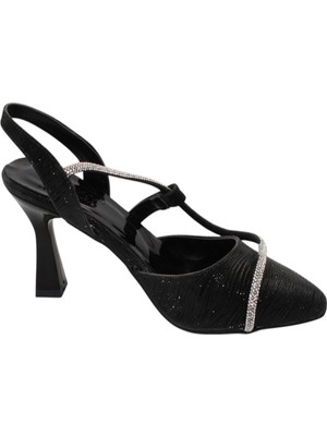 Celira Bluefeet Siyah Kadın 8 cm Taşlı Biyeli Topuklu Ayakkabı