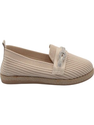 Celira Bluefeet Bej Triko Taşlı Kadın Günlük Babet Ayakkabı