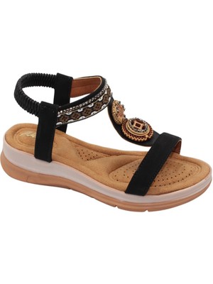 Celira Bluefeet Akç A26 Siyah Günlük Taşlı Kadın Sandalet Ayakkabı