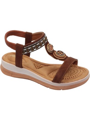 Celira Bluefeet Akç A26 Kahve Günlük Taşlı Kadın Sandalet Ayakkabı
