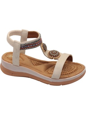 Celira Bluefeet Akç A26 Krem Günlük Taşlı Kadın Sandalet Ayakkabı
