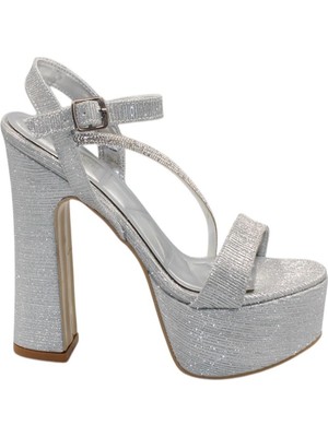 Celira Bluefeet Gümüş Kadın Çizgili Platform Topuklu Ayakkabı