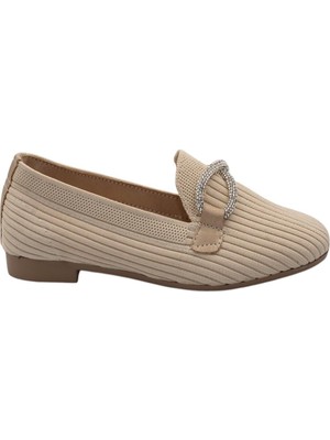 Celira Bluefeet Bej Triko Taşlı Kadın Topuklu Babet Ayakkabı