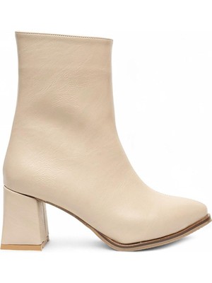 Hkursat Bluefeet Rna Bej Kısa Topuklu Streç Kadın Bot