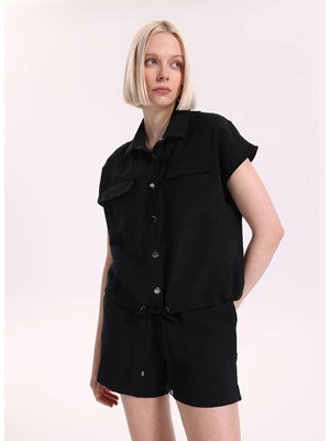 Fabrika Siyah Kadın Loose Fit Gömlek F6SL-GML0203