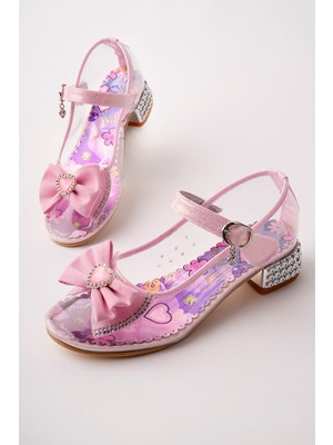 Muggo Ponyta Şeffaf Simli Fiyonk Detaylı Bantlı Kız Çocuk Topuklu Abiye Ayakkabı