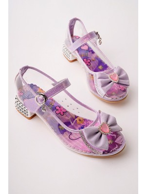 Muggo Ponyta Şeffaf Simli Fiyonk Detaylı Bantlı Kız Çocuk Topuklu Abiye Ayakkabı