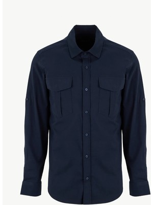 Fabrika Regular Fit Alttan Britli Yaka Düz Lacivert Erkek Gömlek F6SM-GML 2045