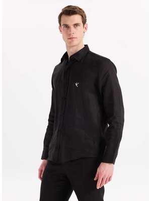 Fabrika Siyah Erkek Alttan Britli Regular Fit Gömlek F6SM-GML 2700