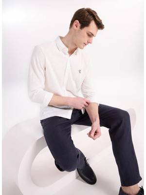 Fabrika Beyaz Erkek Alttan Britli Regular Fit Flamlı Gömlek F6SM-GML 2113