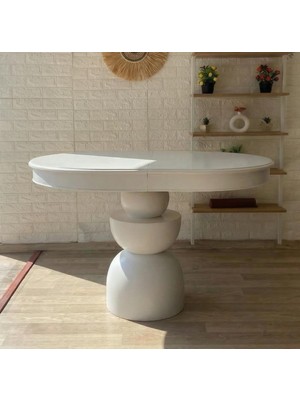 Silla Concept Boğum Ayaklı Masa Ahşap Oval Beyaz Renkli Açılır Masa (Boy 80 Cm/en 120 Cm)