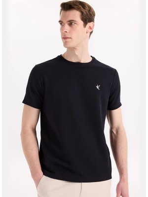 Fabrika Lacivert Erkek Basic Jakarlı T-Shirt F5SM-TST 2069