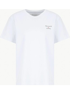 Mustang Bisiklet Yaka Düz Ekru Kadın T-Shirt M6SL-TST1232
