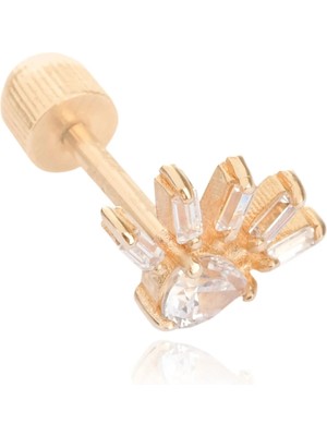 Berk Mücevherat 14 Ayar Altın Taşlı Tasarım Tragus Küpe