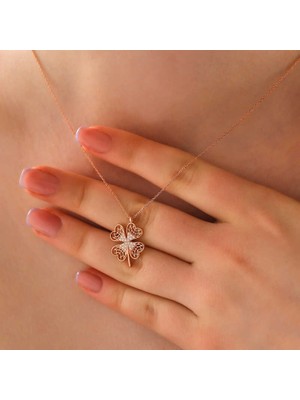 İlk El Grup 925 Ayar Gümüş Rose Dört Yapraklı Yonca Kadın Kolye T8017 (72)