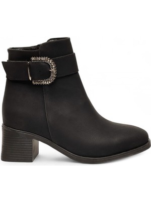 Hkursat Bluefeet Siyah Femuarlı Topuklu Tokalı Günlük Kadın Bot