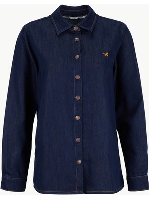Mustang Lacivert Kadın Normal Fit Yıkamalı Denim Gömlek M6SL-GML1116