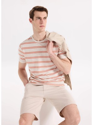 Fabrika Kahverengi Erkek Relaxed Çizgili T-Shirt F6SM-TST 2100