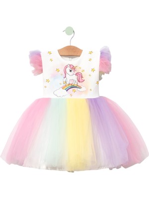 Celira Bluefeet Renkli Unicorn Çocuk Doğum Günü Parti Elbisesi