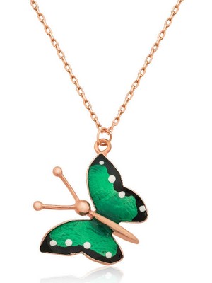 İlk El Grup 925 Ayar Gümüş Yeşil Kelebek Kolye T3837 (72)