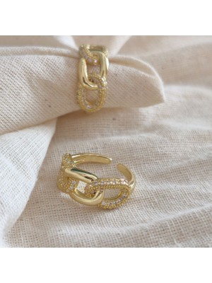Museum Of You Gold Kaplama Zirkon Taşlı Zincir Model Ayarlanabilir Yüzük - Işıltılı Geçmeli Halka Tasarım