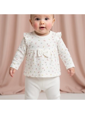 Nurhas Kız Bebek Çiçek Desenli Fiyonklu Ikili Takım