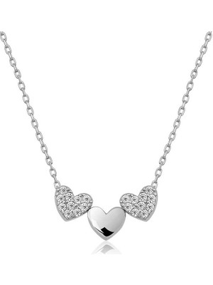 İlk El Grup ​925 Ayar Gümüş Üç Kalp Kadın Gümüş Kolye T4802 (72)