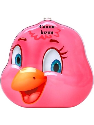 Hediye Fikri Kişiye Özel Sevimli Ördek Yavrusu Tasarımlı Kilitli Metal Kumbara – 15X15X7.5 cm Pembe Renk