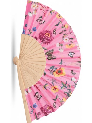 Bambu Yelpaze Pembe Çiçek Desenli Katlanır El Yelpazesi Sakura Floral Hediyelik