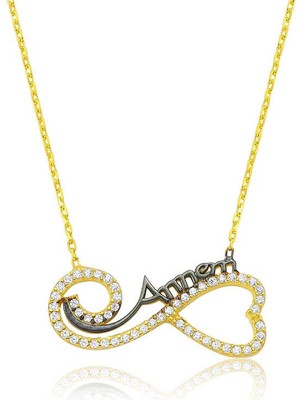 İlk El Grup 925 Ayar Gümüş Kalpli Sonsuzluk Annem Kolye PT2610046 (72)