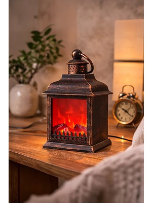 Onetick Dekoratif Şömine Lambası LED Alev Efektli Nostaljik Ortam Feneri | 26X13CM