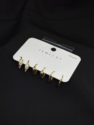 Melisa Takı & Aksesuar 316L Çelik Jewelry Gold Renk 6lı Set Yılan Figürlü Zirkon Taşlı Küpe